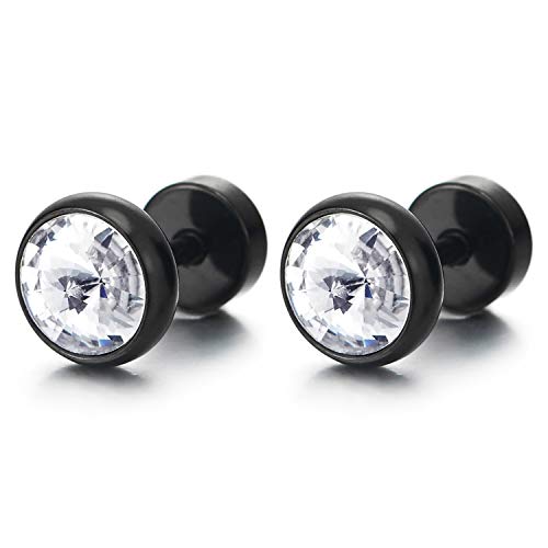 2 Herren Damen Schwarz Ohrringe mit 6mm Zirkonia Fake plugs Ohr Cheater Tunnel Gauges Ohr-Piercing Edelstahl von COOLSTEELANDBEYOND