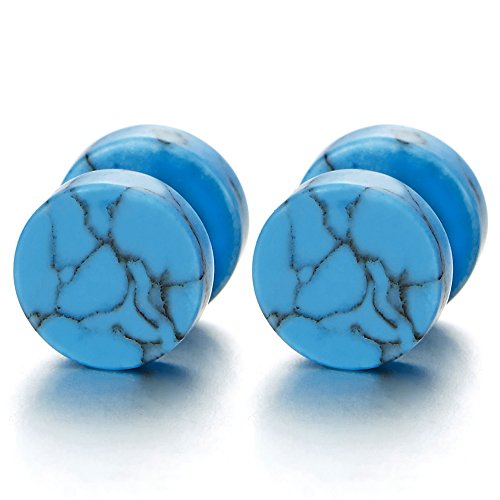 2 Herren Damen blau Marmor Ohrringe Ohrstecker Edelstahl Fake Plugs Ohr Cheater Tunnel Gauges Ohr-Piercing Edelstahl von COOLSTEELANDBEYOND