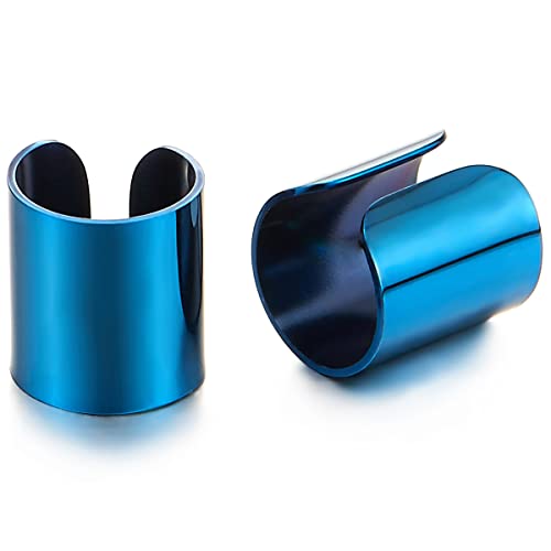 2 Stück Blau Ohr Clip-on Creolen Cuff für Herren Damen, Edelstahl Ohr Manschette Ohrringe, Fake Piercing von COOLSTEELANDBEYOND