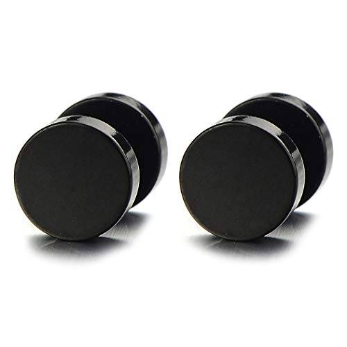 3MM Schwarz Kreis Herren Ohrstecker Ohrringe Fakeplugs Fake Ohr-Plug Tunnel Gauges Ohr-Piercing Edelstahl, 1 Paar von COOLSTEELANDBEYOND