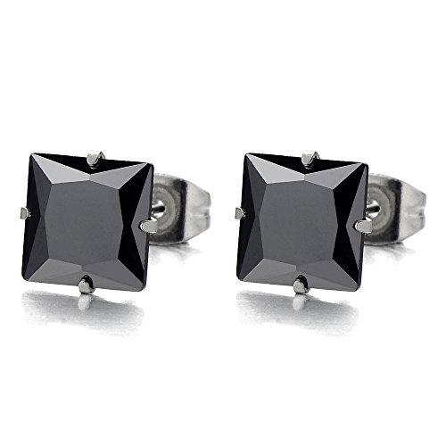 6MM Schwarz Quadrat Zirkonia, Ohr-Stecker Gestüt Ohrringe für Herren Damen, Edelstahl 2 Stück von COOLSTEELANDBEYOND