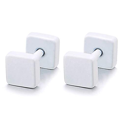 5MM Weiß Würfel Langhantel Ohrstecker Herren Damen Ohrringe Fake Plugs Ohr Cheater Tunnel Gauges Ohr-Piercing Edelstahl von COOLSTEELANDBEYOND