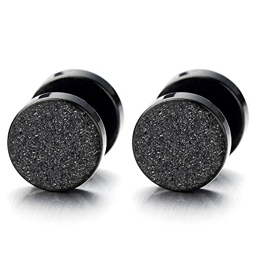 6-8MM Schwarz Kreis Herren Ohrstecker Ohrringe Fakeplugs Fake Ohr-Plug Tunnel Gauges Ohr-Piercing Edelstahl gebürstetiert von COOLSTEELANDBEYOND