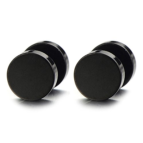 7MM Schwarz Kreis Herren Ohrstecker Ohrringe Fakeplugs Fake Ohr-Plug Tunnel Gauges Ohr-Piercing Edelstahl, 1 Paar von COOLSTEELANDBEYOND