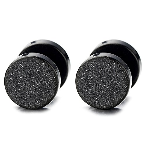 8MM Schwarz Kreis Herren Ohrstecker Ohrringe Fakeplugs Fake Ohr-Plug Tunnel Gauges Ohr-Piercing Edelstahl gebürstetiert von COOLSTEELANDBEYOND