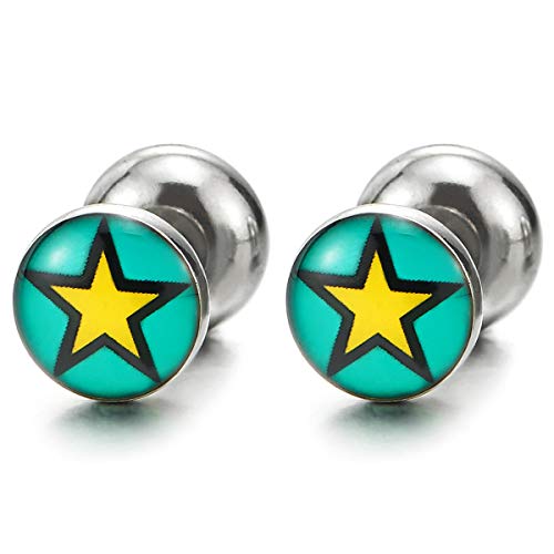 8MM Gelb Wasserblau Pentagramm Runder Ohrstecker Edelstahl Gestüt Ohrringe Herren Damen Fake Plugs Cheater Tunnel Gauges von COOLSTEELANDBEYOND