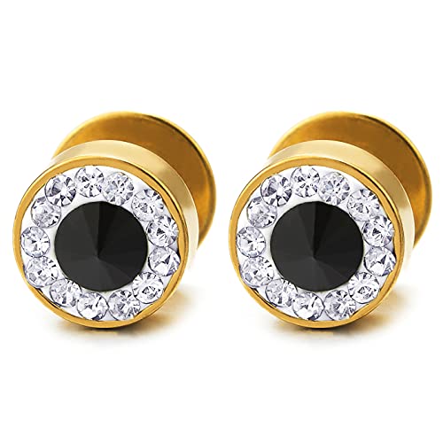 8MM Herren Damen Goldfarben Ohrringe Zirkonia Edelstahl Ohrstecker Fakeplugs Fake Plug Tunnel Ohr-Piercing, 2 stück von COOLSTEELANDBEYOND