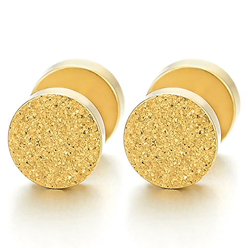 8MM Herren Damen Goldfarben Satinierte Kreis Ohrstecker Ohrringe, Fake Plugs Ohr Cheater Tunnel Gauges Edelstahl, 1 Paar von COOLSTEELANDBEYOND