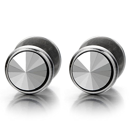 8MM Herren Damen Ohrringe Zirkonia Edelstahl Ohrstecker Fakeplugs Fake Plug Tunnel Ohr-Piercing, 2 stück von COOLSTEELANDBEYOND