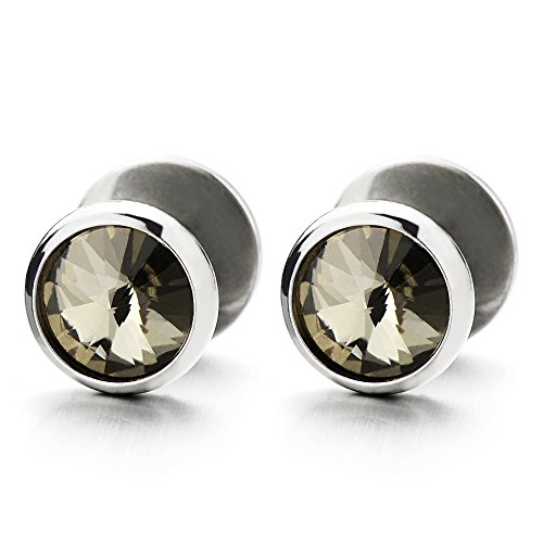 8MM Herren Damen Ohrringe mit Zirkonia Edelstahl Ohrstecker Fakeplugs Fake Plug Tunnel Ohr-Piercing, 2 stück von COOLSTEELANDBEYOND