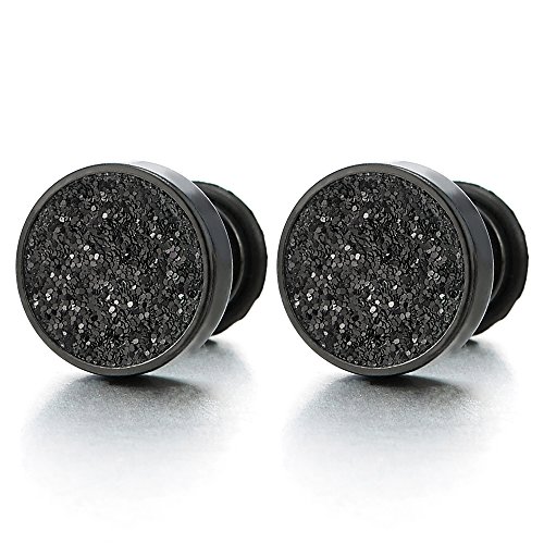 8MM Herren Damen Schwarz Kreis Ohrringe Edelstahl Ohrstecker, Fake Plugs Ohr Cheater Tunnel Gauges Edelstahl, 1 Paar von COOLSTEELANDBEYOND