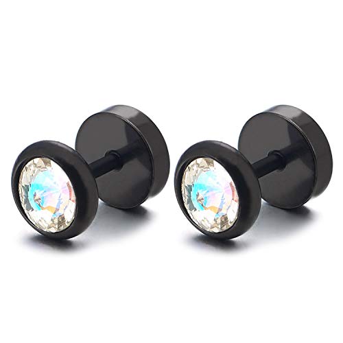 8MM Herren Damen Schwarz Kreis Ohrringe Ohrstecker mit Spitzte Zirkonia Fake Plugs Cheater Tunnel Ohr-Piercing Edelstahl von COOLSTEELANDBEYOND