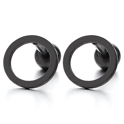 8MM Schwarz Flach Offenes Kreis Herren Damen Ohrstecker Ohrringe Edelstahl, Schraube Wieder, 1 Paar von COOLSTEELANDBEYOND