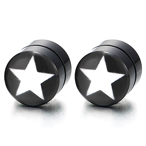 8MM Stern Magnetische Schwarz Kreis Herren Damen Click-on Fake Piercing Ohrstecker Ohrringe Fakeplugs Tunnel Gauges von COOLSTEELANDBEYOND