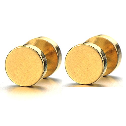 9MM Gold Kreis Herren Damen Ohrstecker Ohrringe Fakeplugs Fake Ohr-Plug Tunnel Gauges Ohr-Piercing Edelstahl，1 Paar von COOLSTEELANDBEYOND
