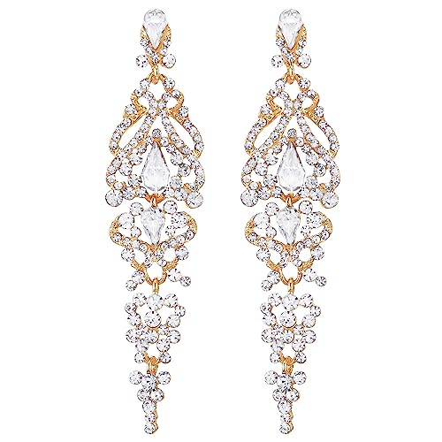 Art Deco Lange Baumelnde Statement Ohrringe, Weiß Kristall Strass Cluster Chandelier Kronleuchter, Partei Abschlussball von COOLSTEELANDBEYOND