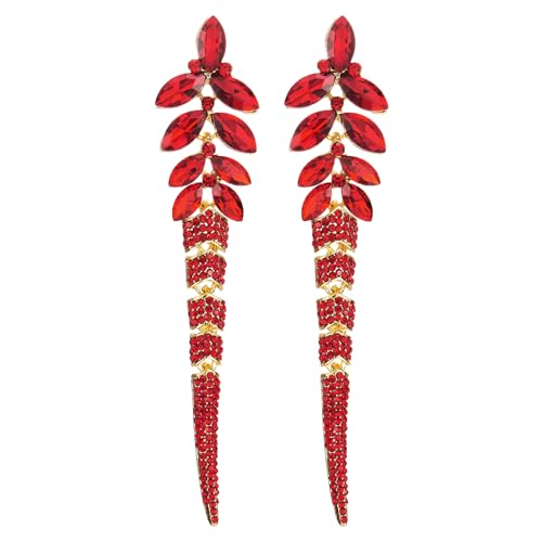 Art Deco Rot Kristall Blumen Ohrringe Strass Cluster Chandelier Kronleuchter Lange Baumelnde Gold Farbe Statement von COOLSTEELANDBEYOND