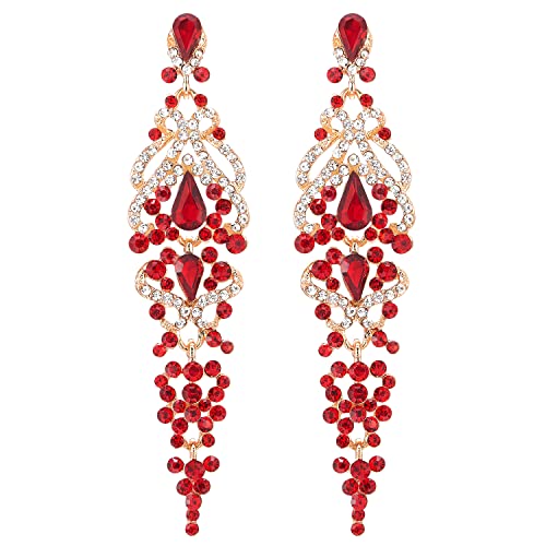 COOLSTEELANDBEYOND Art Deco Rot Strass Kristall Cluster Chandelier Kronleuchter Lange Baumelnde Statement Ohrringe Partei Abschlussball COOLSTEELANDBEYOND Art Deco Rot Strass Kristall Cluster Chandelier Kronleuchter Lange Baumelnde Statement Ohrringe Partei Abschlussball von COOLSTEELANDBEYOND