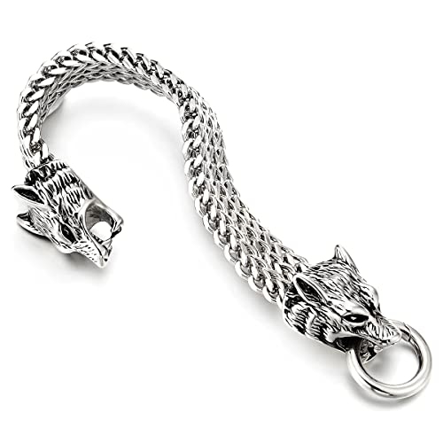 COOLSTEELANDBEYOND Biker Herren Wolf Kopf Franco Link Panzerkette Armband aus Edelstahl mit Federringverschluss COOLSTEELANDBEYOND Biker Herren Wolf Kopf Franco Link Panzerkette Armband aus Edelstahl mit Federringverschluss von COOLSTEELANDBEYOND