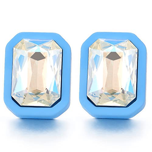 Blendend Blau Rechteck Statement Ohrstecker Ohrringe mit Kristall Hochzeit Braut Partei von COOLSTEELANDBEYOND