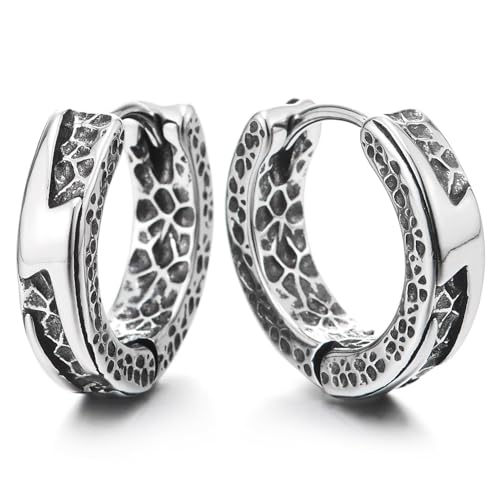 Blitz Hammer Muster Creolen Edelstahl Gothic Struktur Punk Rock Huggie Ohrringe von COOLSTEELANDBEYOND