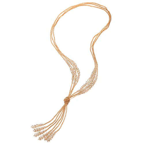 COOLSTEELANDBEYOND Bohe Chic Lariat Halskette Statement Franse Quaste Anhänger Champagner Kristall Perlen DREI Stränge Lange Kette Y-Form COOLSTEELANDBEYOND Bohe Chic Lariat Halskette Statement Franse Quaste Anhänger Champagner Kristall Perlen DREI Stränge Lange Kette Y-Form von COOLSTEELANDBEYOND
