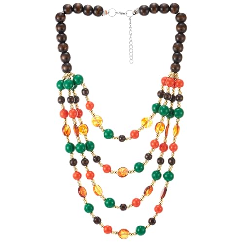 Boho Mehrschichtig Perlen Halskette, Helle Bunter Holz und Edelstein Perlen, Statement Halskette, Wasserfall von COOLSTEELANDBEYOND