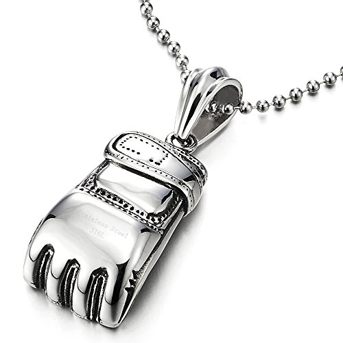 COOLSTEELANDBEYOND Boxhandschuh Edelstahl-Halskette für Herren Acrílica Anhänger mit 60cm Stahl Kugelkette von COOLSTEELANDBEYOND