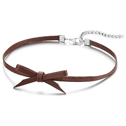 COOLSTEELANDBEYOND Braun Leder Schleife Choker Halsketten Halskette für Damen Anhänger von COOLSTEELANDBEYOND