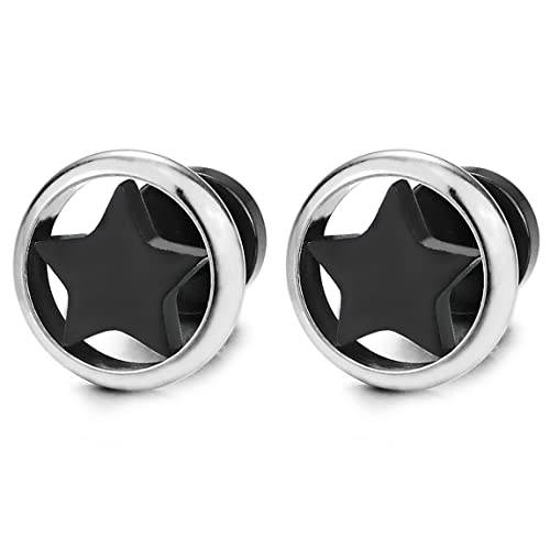 10MM Silber Kreis Rahmen Schwarz Stern Ohrstecker, Ohrringe für Herren Damen, Edelstahl Gestüt Ohrringe, Schraube Wieder von COOLSTEELANDBEYOND