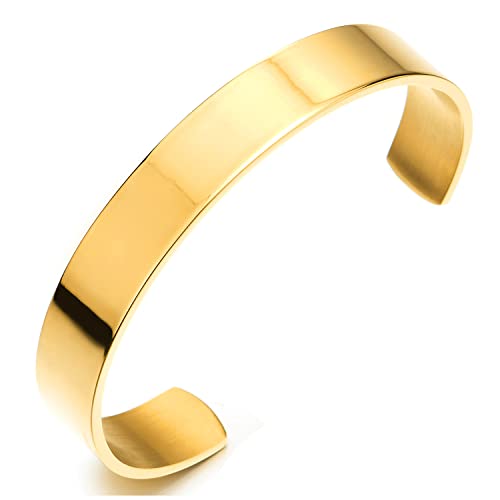 COOLSTEELANDBEYOND 19CM Klassiker Herren Damen Verstellbare Armband Armreif Edelstahl Goldfarben Poliert von COOLSTEELANDBEYOND
