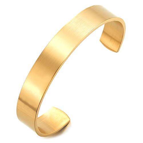 COOLSTEELANDBEYOND 19CM Klassiker Herren Damen Verstellbare Armband Armreif aus Edelstahl Farbe Gold Satiniert von COOLSTEELANDBEYOND