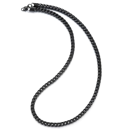 COOLSTEELANDBEYOND 6MM Breit 60 CM Lang Schwarz Franco Square Panzerkette Halskette Herren Damen Collier Edelstahl Hip Hop von COOLSTEELANDBEYOND