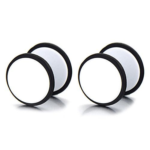 6MM Weiß Kreis Herren Damen Ohrstecker Ohrringe Fakeplugs Fake Ohr-Plug Tunnel Gauges Ohr-Piercing Edelstahl. 1 Paar von COOLSTEELANDBEYOND