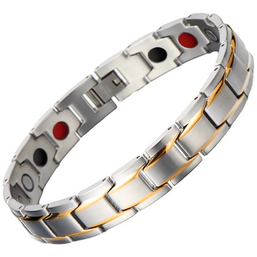 COOLSTEELANDBEYOND Armband Herren-Armband aus Edelstahl 21.5 CM Gold Silber Kombination Schmuck für Herren,Link-Tool zum Entfernen Enthalten von COOLSTEELANDBEYOND