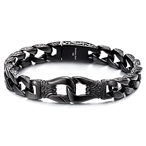 COOLSTEELANDBEYOND Biker Herren Schwarz Panzerkette Armband aus Edelstahl Hochglanz poliert von COOLSTEELANDBEYOND