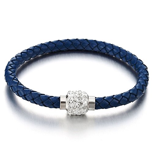 COOLSTEELANDBEYOND Blau Leder Damen Armband mit Zirkonia und Edelstahl Magnetverschluss von COOLSTEELANDBEYOND