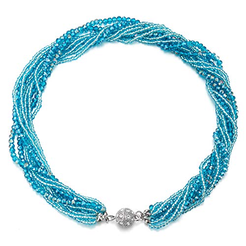 COOLSTEELANDBEYOND Blaugrün Blau Statement Anhänger Multi-Schichten Perlen Kristall Geflochtene Kette Halsband Choker Magnetverschluss COOLSTEELANDBEYOND Blaugrün Blau Statement Anhänger Multi-Schichten Perlen Kristall Geflochtene Kette Halsband Choker Magnetverschluss von COOLSTEELANDBEYOND