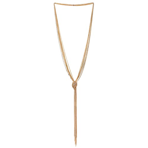 COOLSTEELANDBEYOND Bohe Chic Gold Lariat Halskette Statement Franse Quaste Anhänger Strass Multi-Strang Lange Kette Y-Form von COOLSTEELANDBEYOND