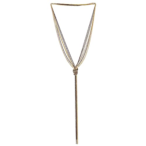 COOLSTEELANDBEYOND Bohe Chic Gold und Grau Schwarz Lariat Halskette Statement Franse Quaste Anhänger Strass Multi-Strang Lange Kette Y-Form von COOLSTEELANDBEYOND