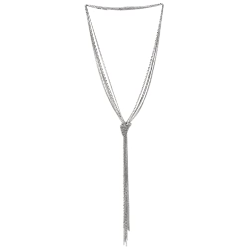 COOLSTEELANDBEYOND Bohe Chic Silber Lariat Halskette Statement Franse Quaste Anhänger Strass Multi-Strang Lange Kette Y-Form von COOLSTEELANDBEYOND