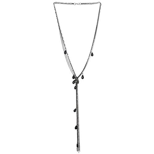 COOLSTEELANDBEYOND Bohe Silber Schwarz Lariat Halskette Statement Franse Quaste Anhänger Träne Kristall Multi-Strang Lange Kette Y-Form COOLSTEELANDBEYOND Bohe Silber Schwarz Lariat Halskette Statement Franse Quaste Anhänger Träne Kristall Multi-Strang Lange Kette Y-Form von COOLSTEELANDBEYOND