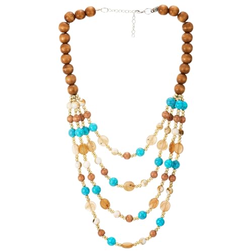 COOLSTEELANDBEYOND Boho Mehrschichtig Perlen Halskette, Bunter Holz und Edelstein Perlen, Statement Halskette, Wasserfall von COOLSTEELANDBEYOND