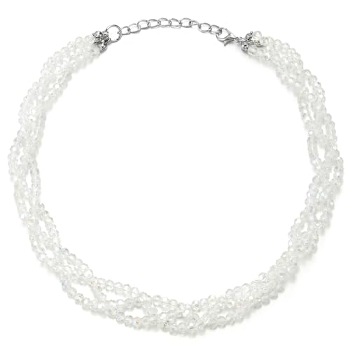 Brillant Multi-Schichten Weiß Kristall Statement Halsketten, Geflochtene Kette, Halsband Choker Halskette Brillant Multi-Schichten Weiß Kristall Statement Halsketten, Geflochtene Kette, Halsband Choker Halskette von COOLSTEELANDBEYOND