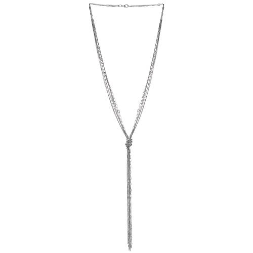 COOLSTEELANDBEYOND Chic Silber Lariat Halskette Statement Franse Quaste Anhänger Multi-Strang Lange Kette Y-Form Abendkleid Partei von COOLSTEELANDBEYOND