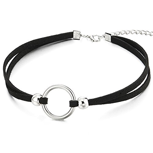 COOLSTEELANDBEYOND Choker Halsketten Schwarz Halskette für Damen Mädchen mit Offenes Kreis Charm und Wulst Anhänger von COOLSTEELANDBEYOND