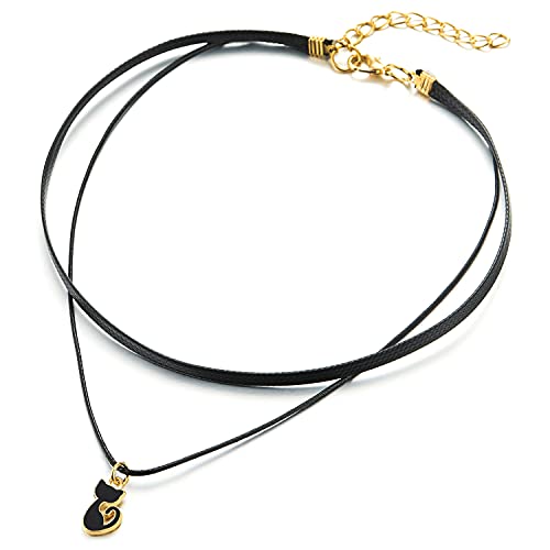 COOLSTEELANDBEYOND Choker Halsketten Schwarz Halskette für Damen mit Baumelnde Schwarzer Emaille Kätzchen Katze Charm Anhänger von COOLSTEELANDBEYOND