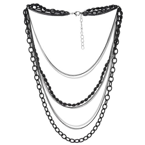 Choker Halsketten Statement Halskette Wasserfall Multi-Schichten Silber Schwarz Kette mit Edelsteine Perlenschnur von COOLSTEELANDBEYOND