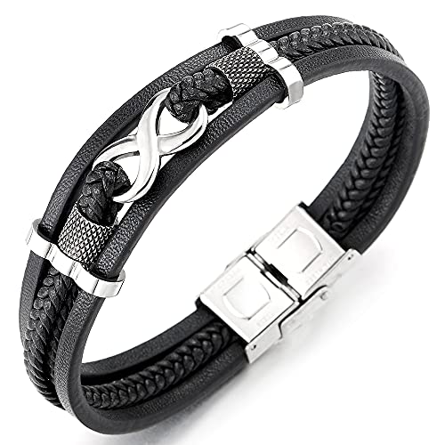 COOLSTEELANDBEYOND DREI Reihen Infinity Liebe Unendlich Number 8 Verflochtenen Braun Geflochtene Leder Armband für Herren Damen von COOLSTEELANDBEYOND