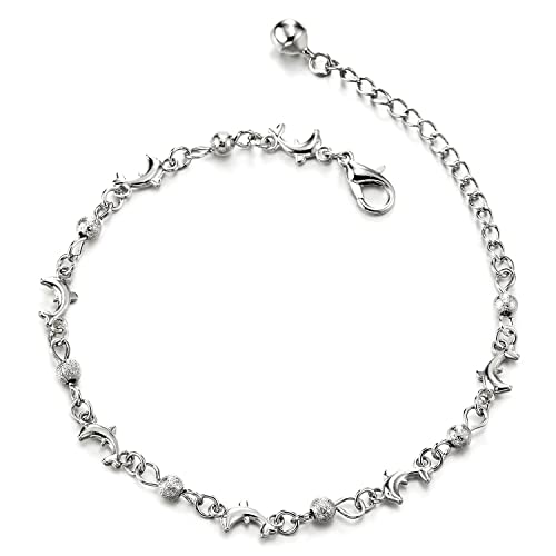 COOLSTEELANDBEYOND Damen Gliederkette Fußkette Fußkettchen mit Delfine Charms, Ball und Klingglöckchen, Verstellbare von COOLSTEELANDBEYOND